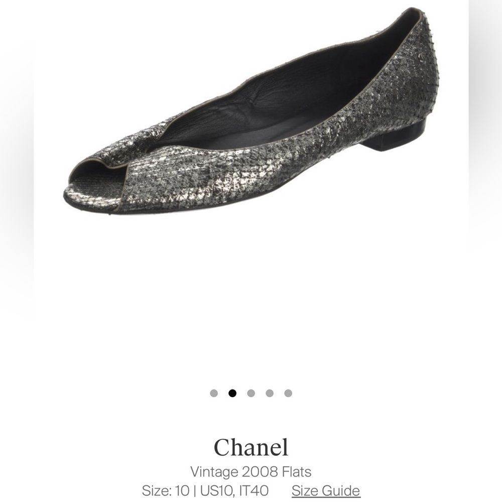 Chanel size 10 metallic pewter silver flats